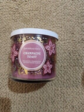 Bath & Body Works Champagne Toast Candle - Mauve and White Accents